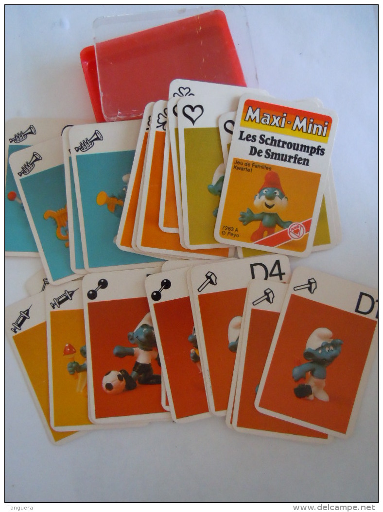 Jeu De Familles Kwartet Maxi-Mini Les Schtroumpfs De Smurfen Format 4,5 X 6,5 Cm In Doosje Deksel Licht Beschadigd - Speelkaarten