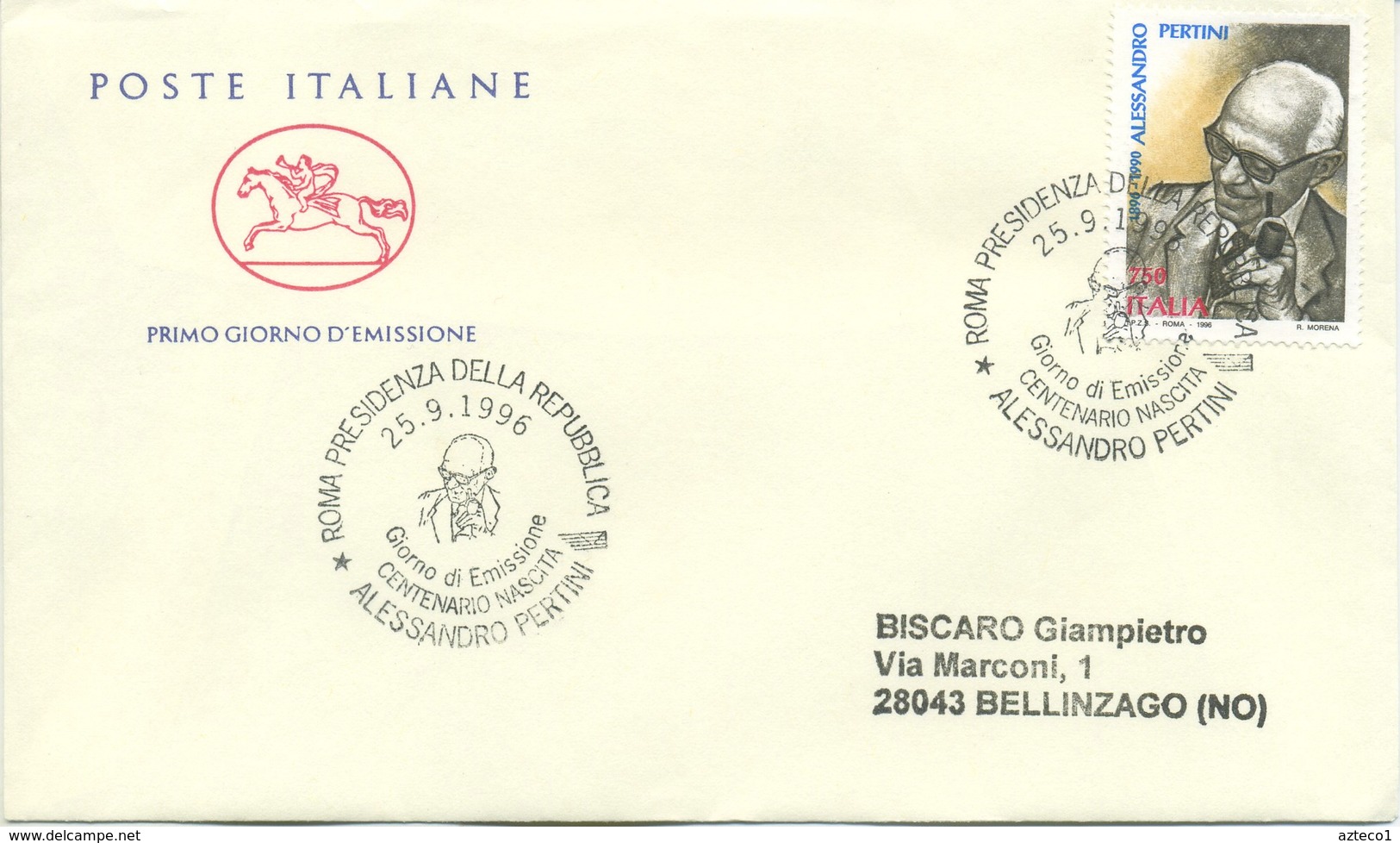ITALIA - FDC  CAVALLINO 1996 -  SANDRO PERTINI - ANNULLO SPECIALE PRESIDENZA DELLA REPUBBLICA - FDC