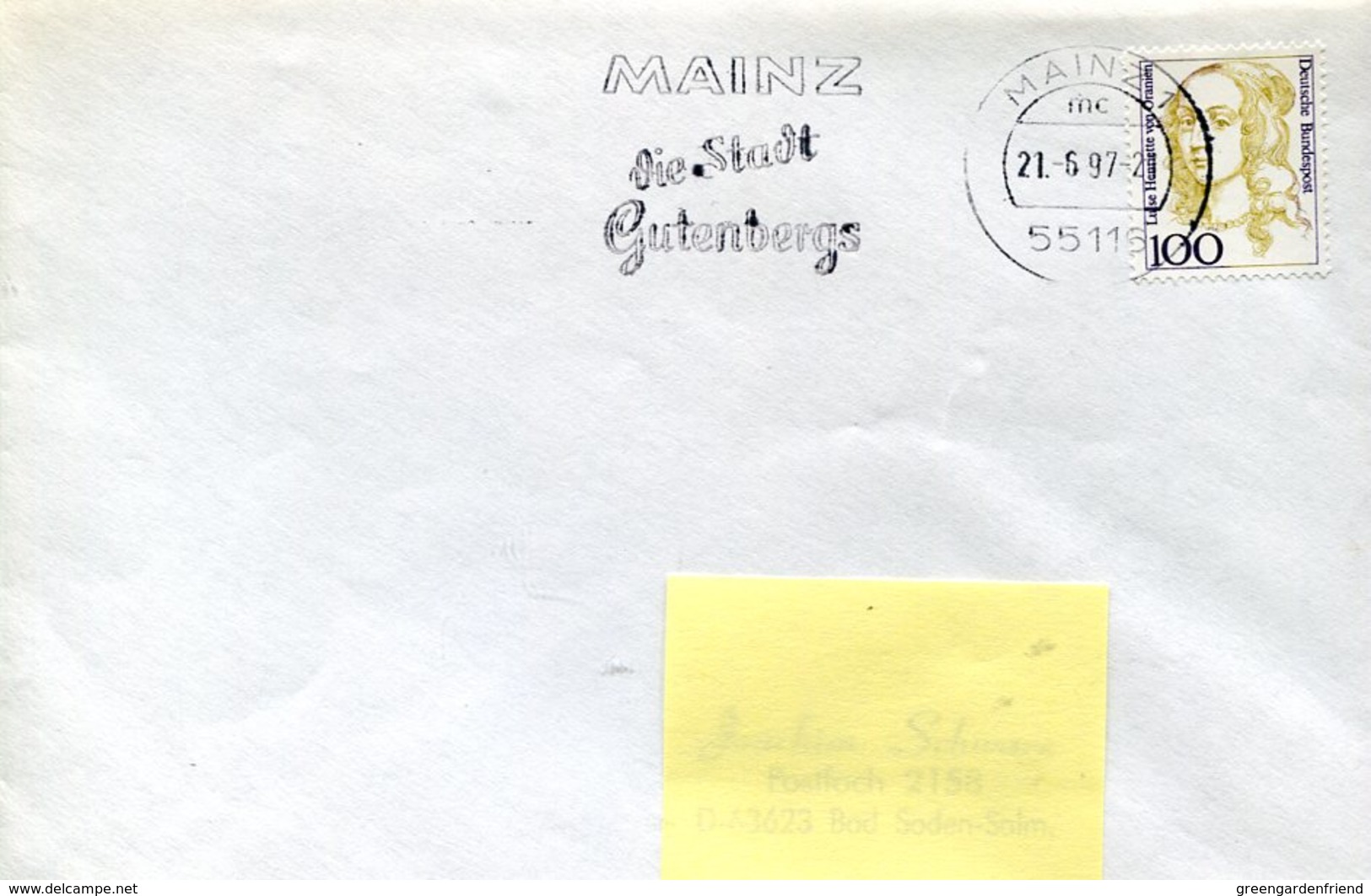 39277 Germany, Special Postmark Mainz 1997 Johannes  Gutenberg City ,goldsmith And Typographer,orfevre+typographe - Autres & Non Classés