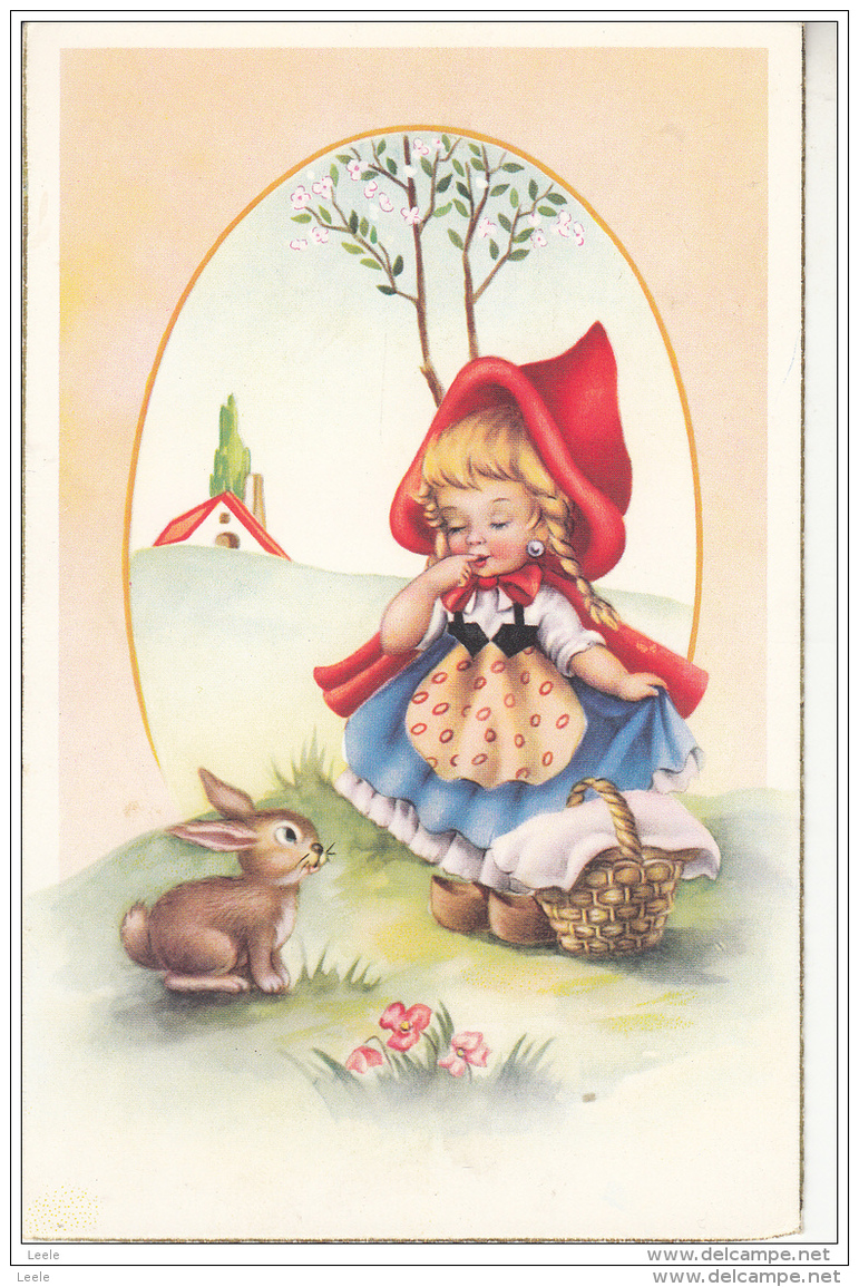 U39. Vintage Postcard. Little Girl In A Red Cape. Little Red Riding Hood? - Groepen Kinderen En Familie
