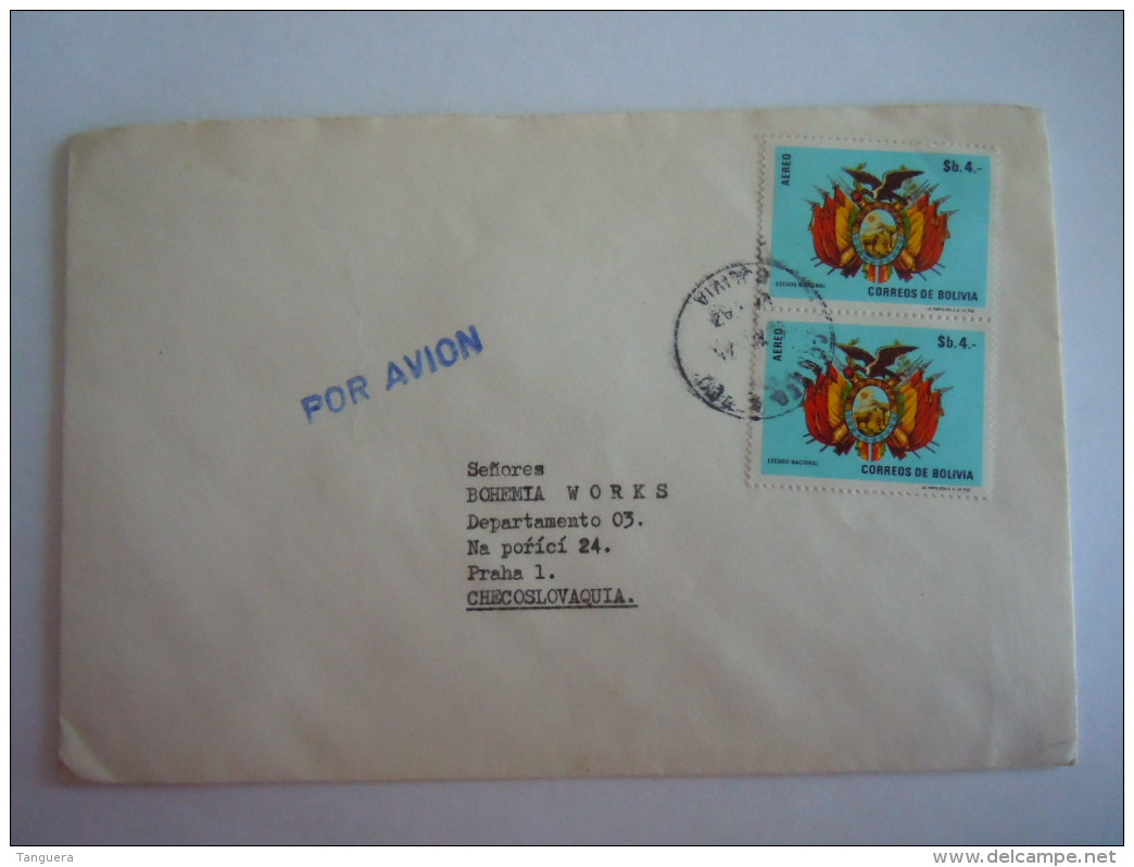 Bolivië Bolivia 1974 Brief Lettre Pour Checoslovaquia Timbre Armoiries Escudo National Wapenschild Yv PA 303 - Bolivia