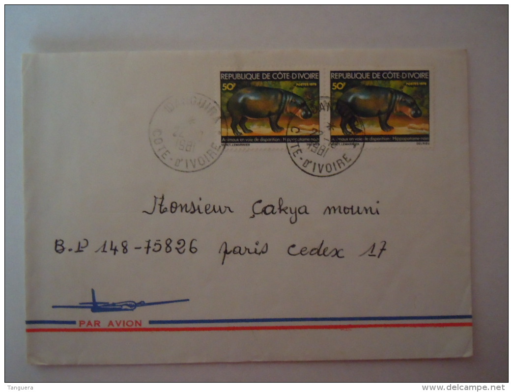 Côte D'Ivoire 1981 Lettre Cover De Danguira Pour Paris  Hippopotame Nain Nijlpaard Yv 488 - Côte D'Ivoire (1960-...)