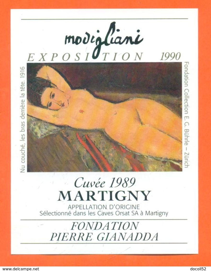 étiquette Vin Suisse Martigny 1989 Exposition Modigliani 1990 Orsat à Martigny - 75 Cl - Peinture De Modigliani Nu - Kunst