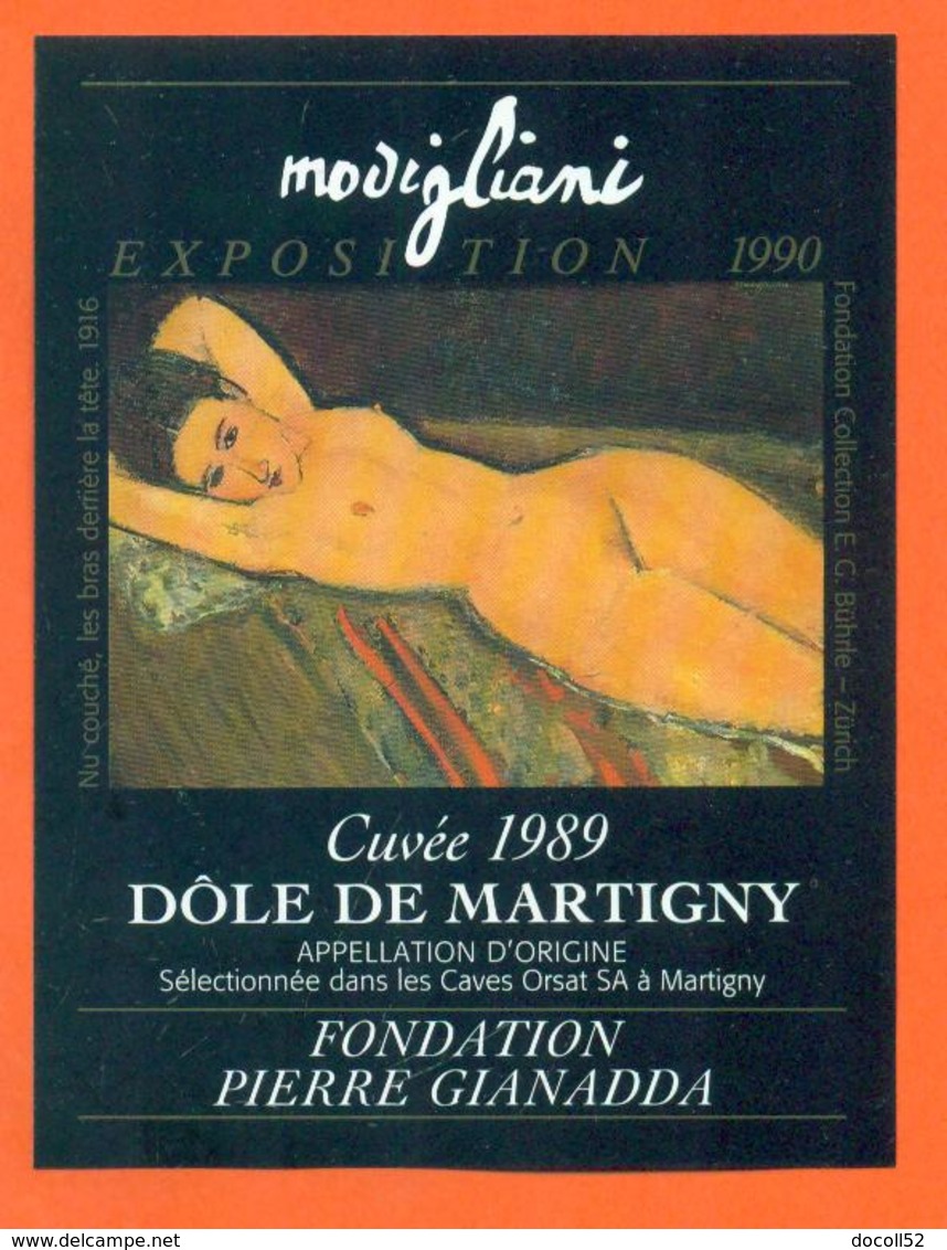 étiquette Vin Suisse Dole De Martigny 1989 Exposition Modigliani 1990 Orsat à Martigny - 75 Cl - Peinture De Modigliani - Kunst