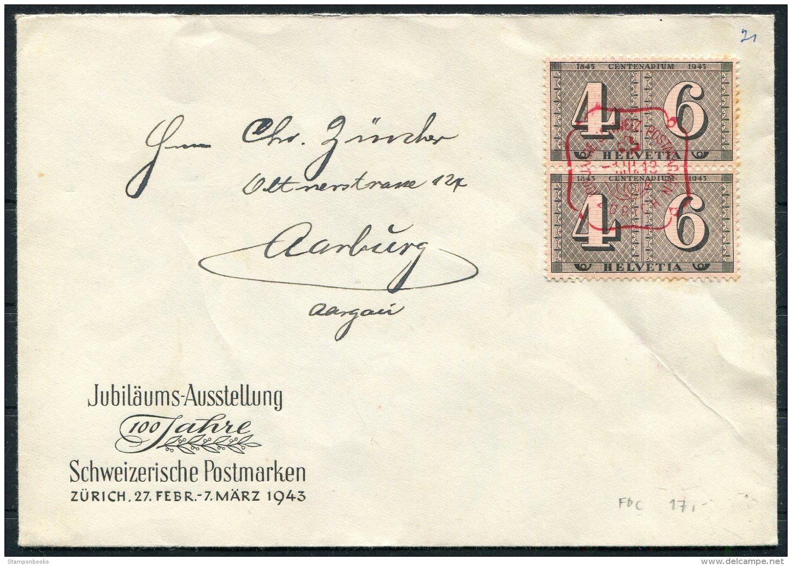 1943 Switzerland Stamp Centenary Exhibition Cover - Covers & Documents