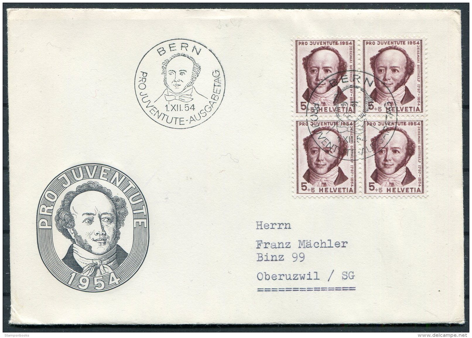 1954 Switzerland Pro Juventute Bern First Day Cover - FDC