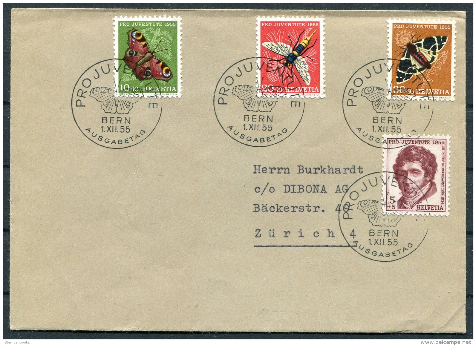 1954 Switzerland Pro Juventute Bern First Day Cover. Butterflies FDC - FDC