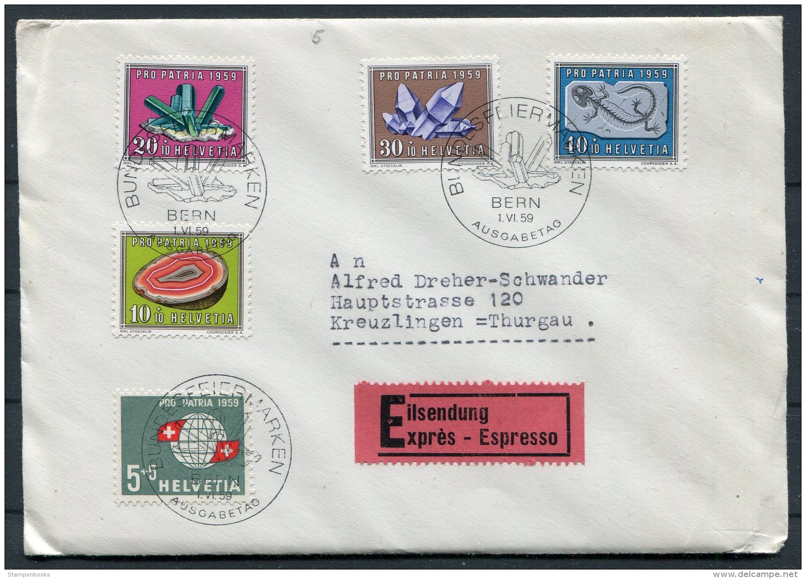 1959 Switzerland Bern First Day Cover. Pro Patria, Expres Espresso - FDC