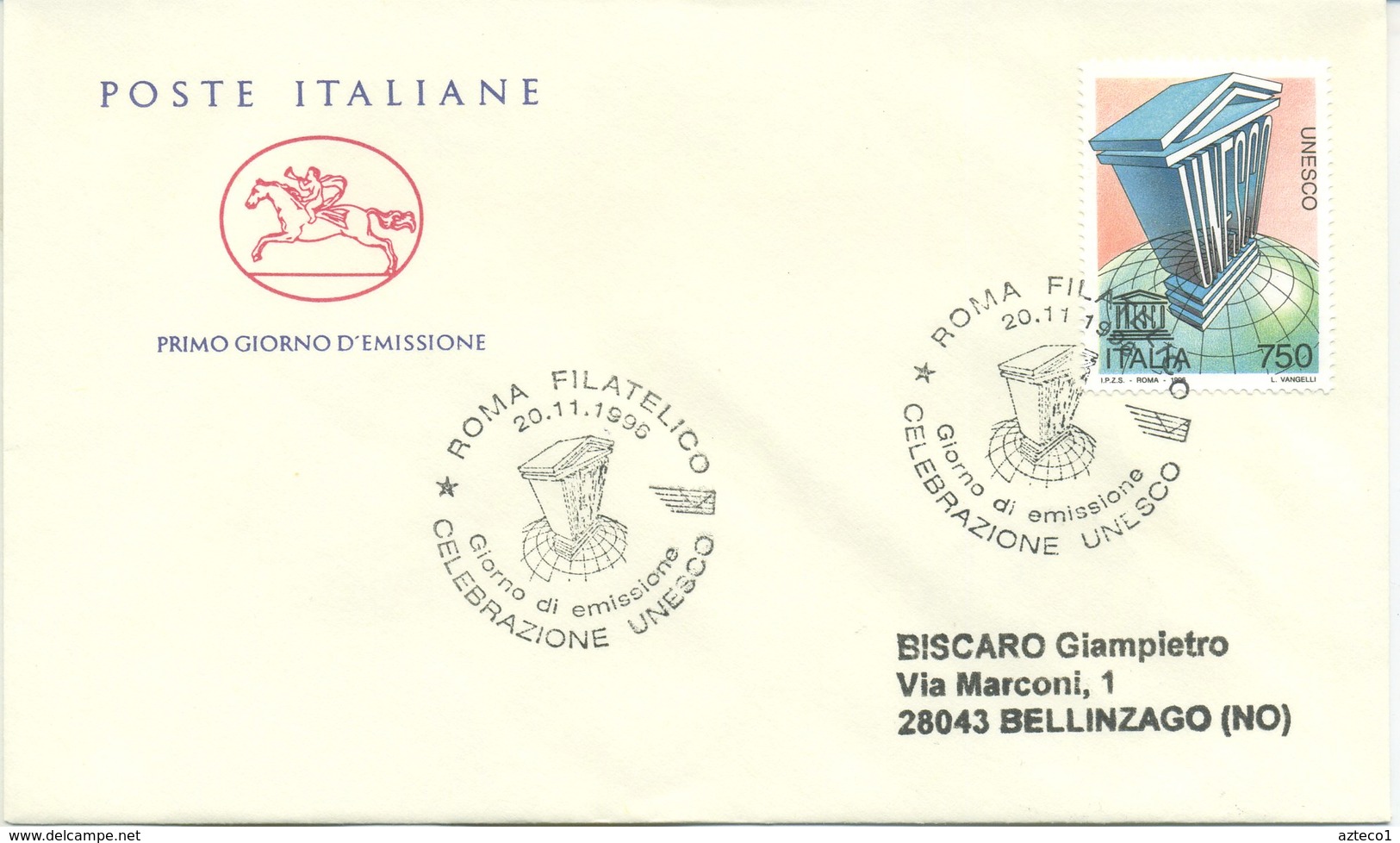 ITALIA - FDC  CAVALLINO 1996 -  UNESCO -  ANNULLO SPECIALE - FDC