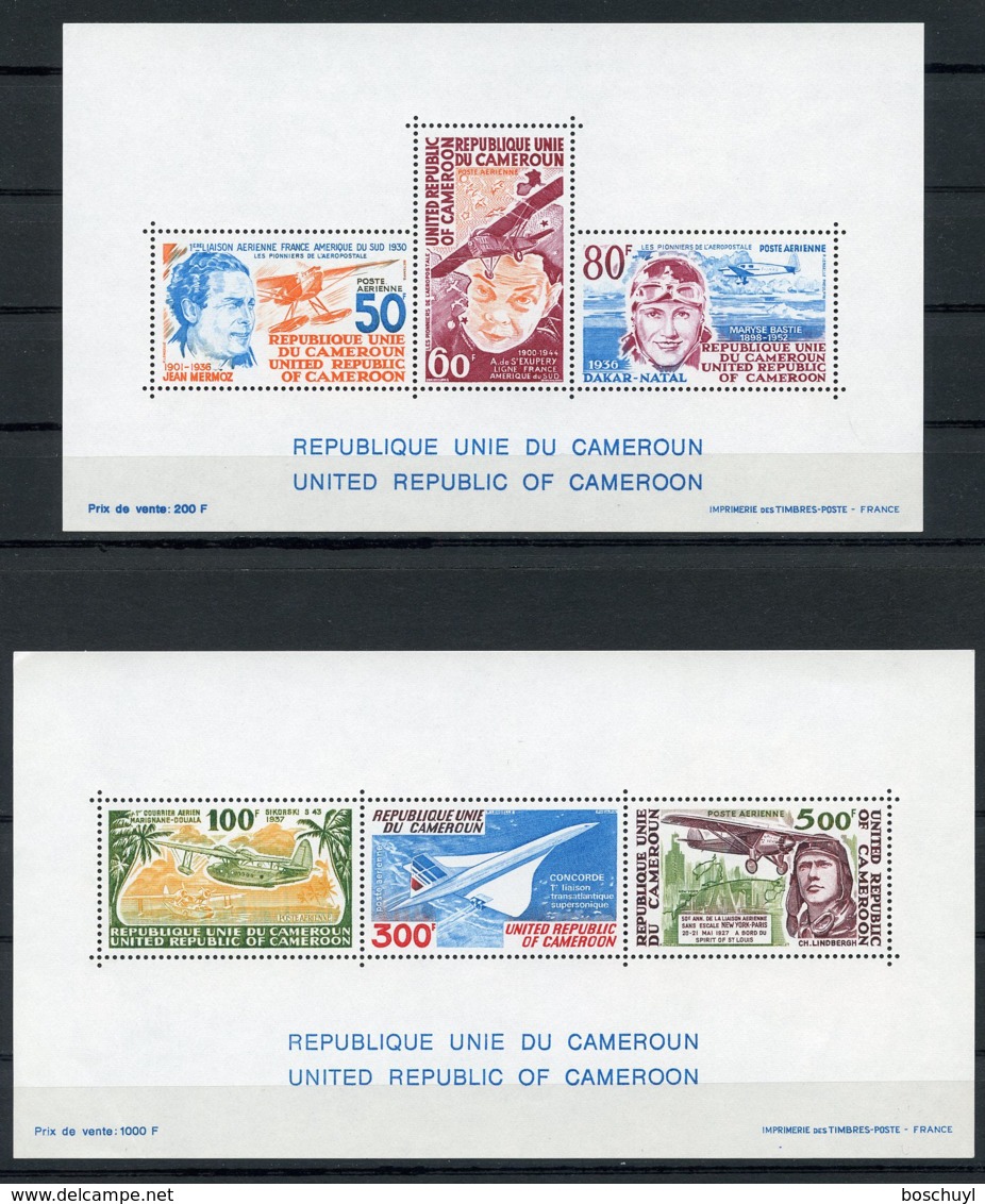 Cameroun, 1977, Aviation, Airplane, Concorde, Exupery, Lindbergh, MNH, Michel Block 13-14 - Cameroun (1960-...)