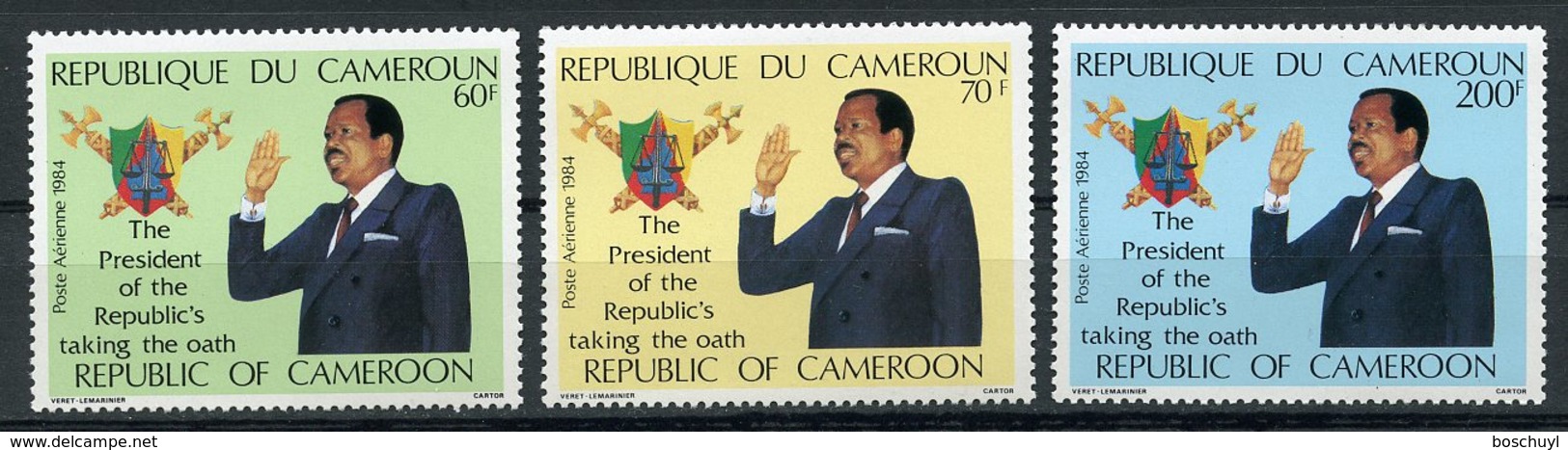 Cameroun, 1984, Inauguration Of The President, Text In English, MNH, Michel 1061-1063 - Cameroon (1960-...)