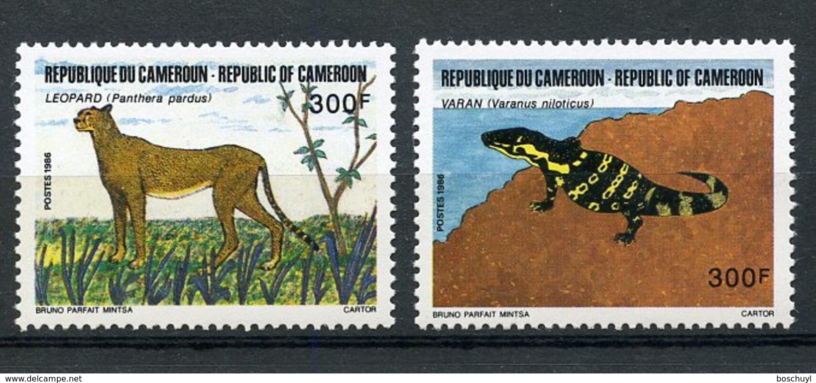 Cameroun, 1986, Iguana, Cheetah, Endangered Animals, Fauna, MNH, Michel 1133-1134 - Kamerun (1960-...)