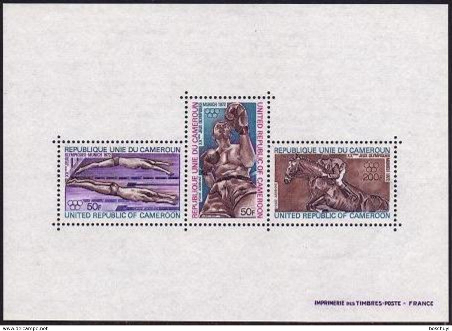 Cameroun, 1972, Olympic Summer Games Munich, Swimming, Boxing, Horse Jumping, MNH, Michel Block 9 - Kamerun (1960-...)