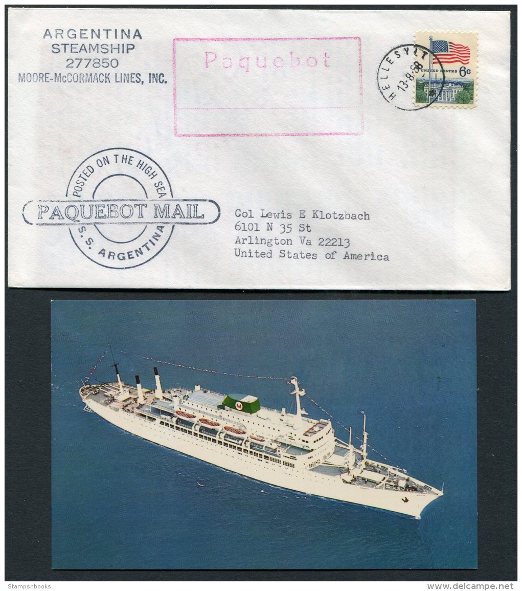 1968 USA Norway Argentina Steamship Moorre McCormack Line Paquebot Ship Cover + Postcard - Covers & Documents