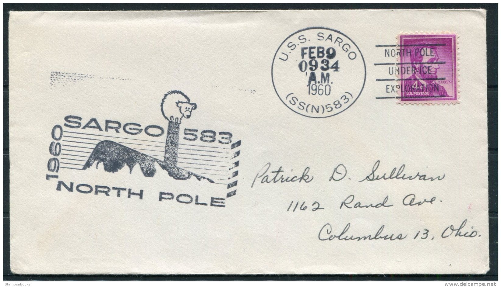 1960 USA U.S.S. SARGO, North Pole Under-ice Exploration, Polar Ship Cover - Polar Ships & Icebreakers