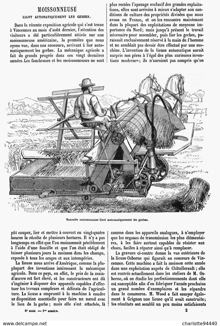 MOISSONNEUSE LIANT AUTOMATIQUEMENT Les GERBES   1878 - Altri & Non Classificati