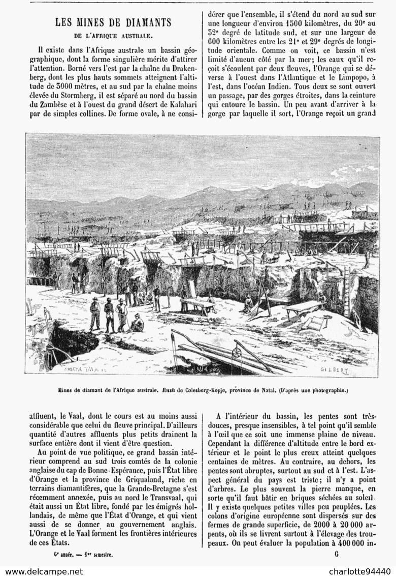 LES MINES DE DIAMANTS De L'AFRIQUE AUSTRALE  1878 - Other & Unclassified