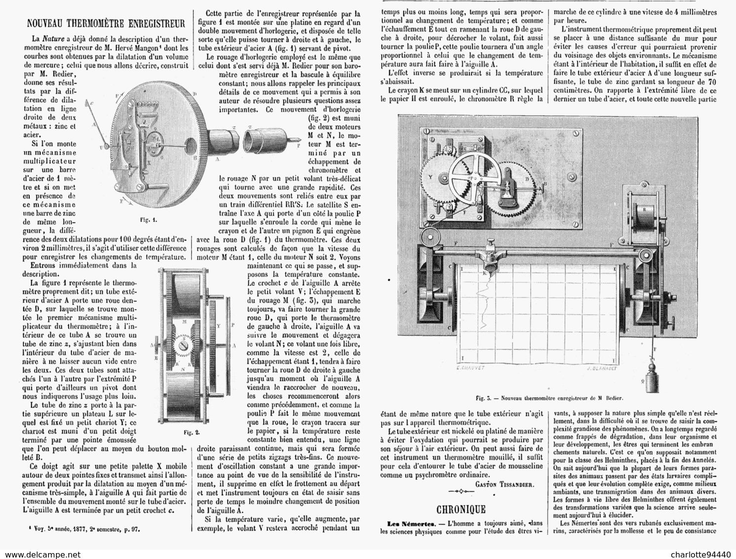 NOUVEAU THERMOMETRE ENREGISTREUR De M. REDIER    1878 - Other & Unclassified