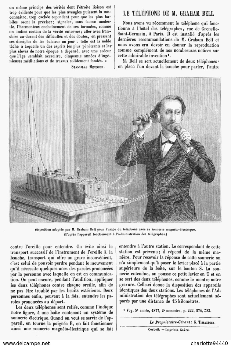 LE TELEPHONE De M. GRAHAM BELL  1878 - Sonstige & Ohne Zuordnung