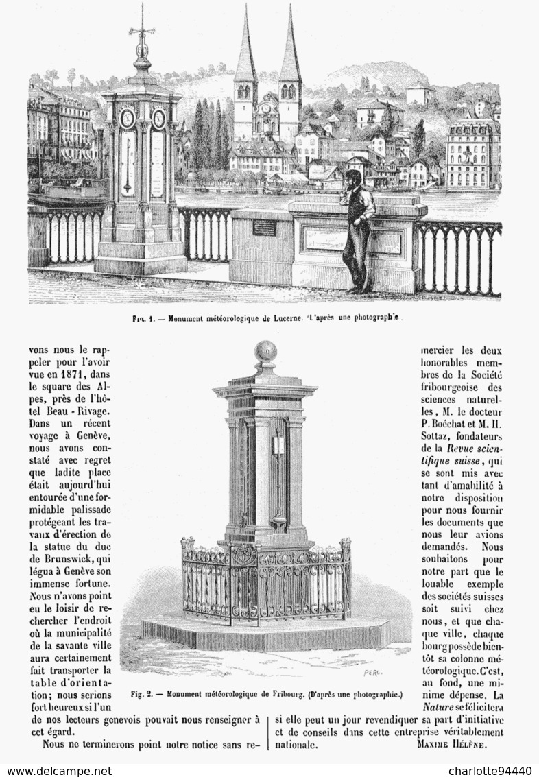 LA METEOROLOGIE POPULAIRE Les Monuments METEOROLOGIQUE En SUISSE ( LUCERNE Et FRIBOURG )   1878 - Fribourg