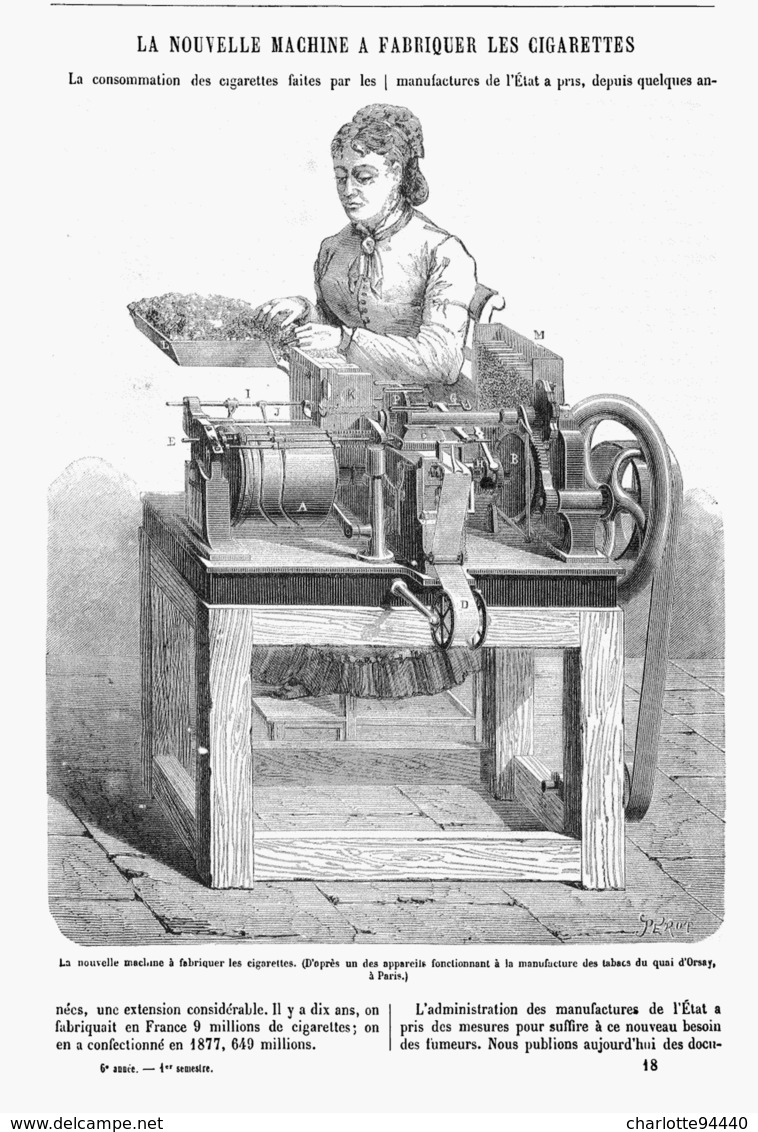 LA NOUVELLE MACHINE A FABRIQUER LES CIGARETTES  1878 - Autres & Non Classés