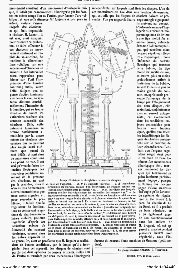 REGULATEUR DE LUMIERE ELECTRIQUE  1878 - Other & Unclassified