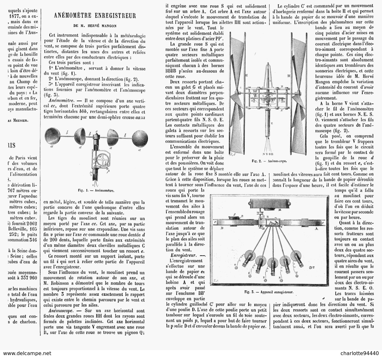 ANEMOMETRE ENREGISTREUR De M.HERVE MANGON  1878 - Andere & Zonder Classificatie