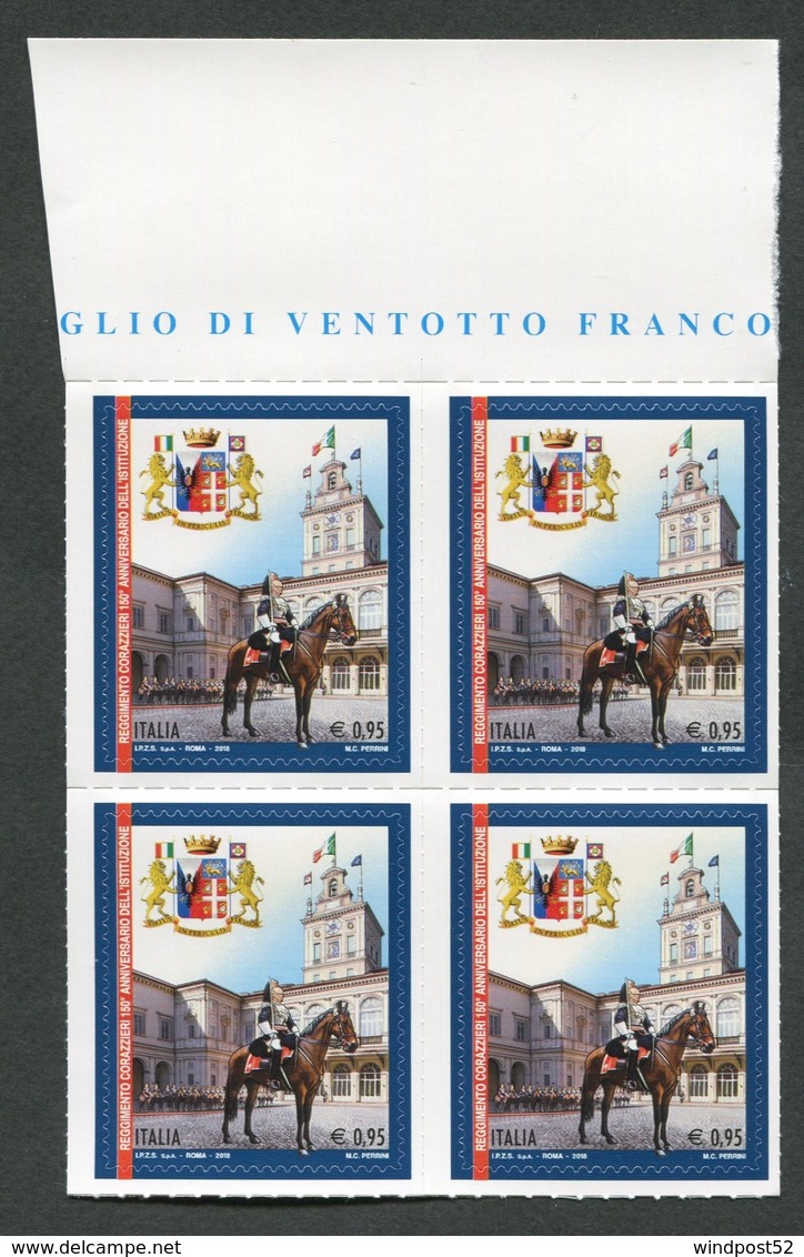 ITALIA 2018 - QUARTINA - 150° ANNIVERSARIO ISTITUZIONE REGGIMENTO CORAZZIERI - MNH**- 283 - 2011-20: Ungebraucht