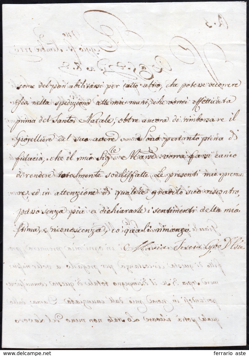 1779 - MARIA TERESA D'ESTE - Lettera A Firma Di Maria Teresa D'Este, Scritta A Reggio Nel Dicembre 1... - Altri & Non Classificati