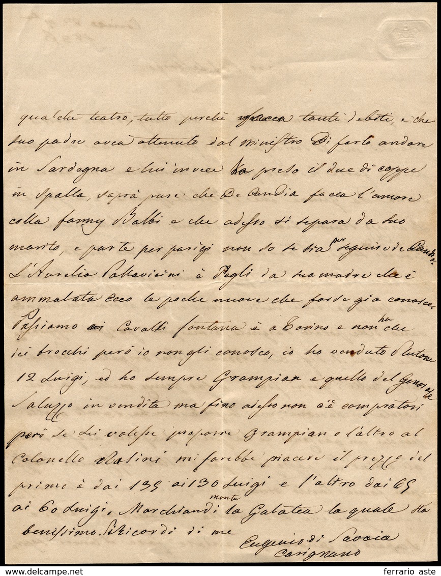 1836 - EUGENIO DI SAVOIA CARIGNANO - Lettera Autografo Di Due Pagine Di Eugenio Di Savoia Carignano,... - Autres & Non Classés