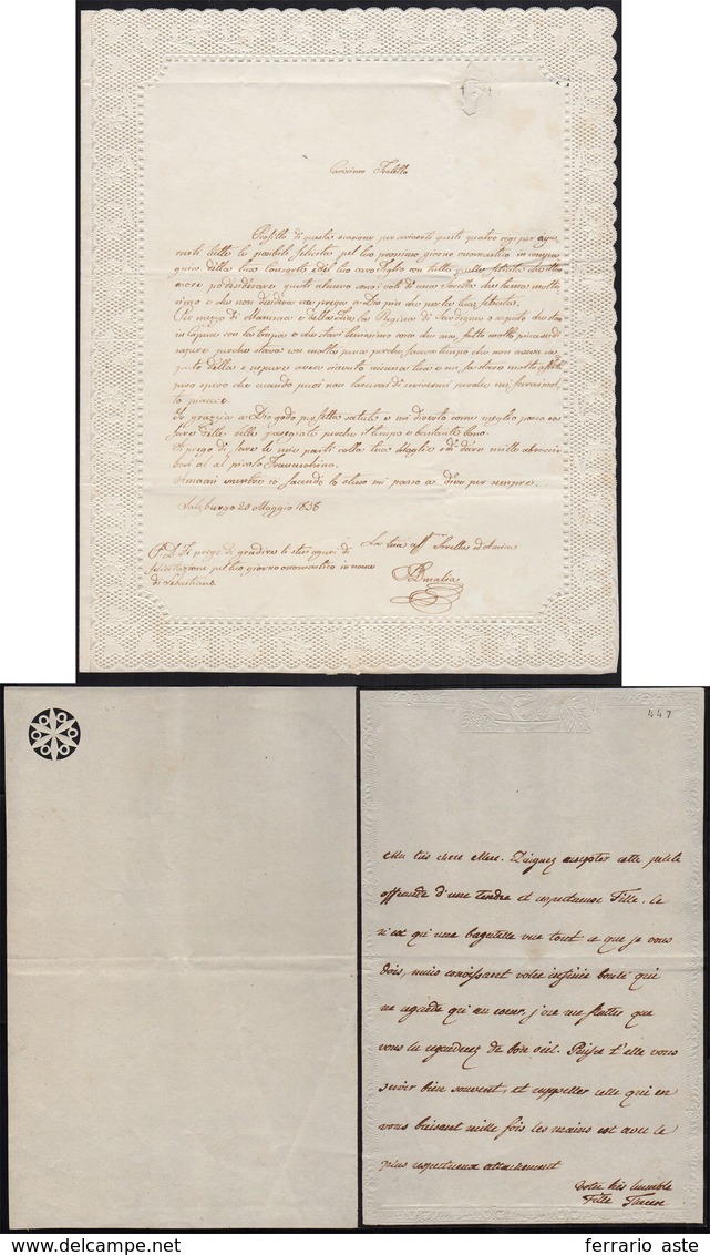 1838 - Due Carte Da Lettere, Una Con Decoro Traforato Sul Bordo, L'altra Con Fine Impressione A Secc... - 1. ...-1850 Prephilately