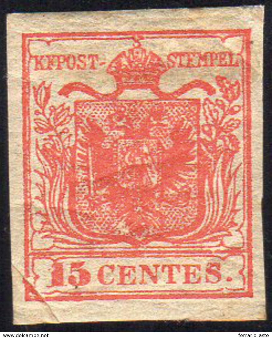 1850 - 15 Cent. Rosso, I Tipo (3), Nuovo, Gomma Originale, Perfetto. Presenta Due Pli D'accordeon. M... - Lombardije-Venetië