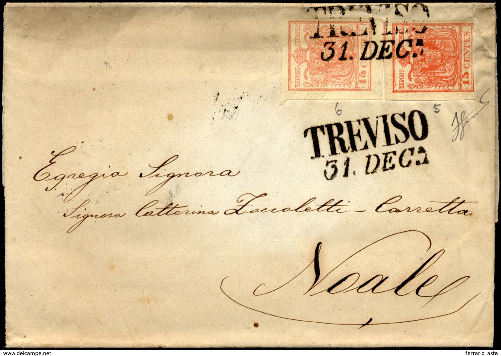1852 - 15 Cent. Rosa, II Tipo, Perfetto, 15 Cent. Rosso, III Tipo, Sfiorato In Basso, Entrambi Carta... - Lombardije-Venetië