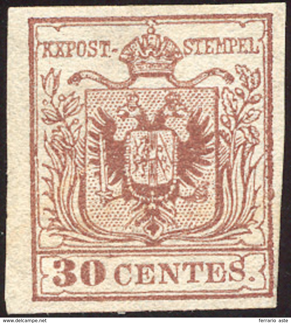 1850 - 30 Cent. Bruno, I Tiratura (7b), Nuovo Senza Gomma, Perfetto. A.Diena. ... - Lombardije-Venetië