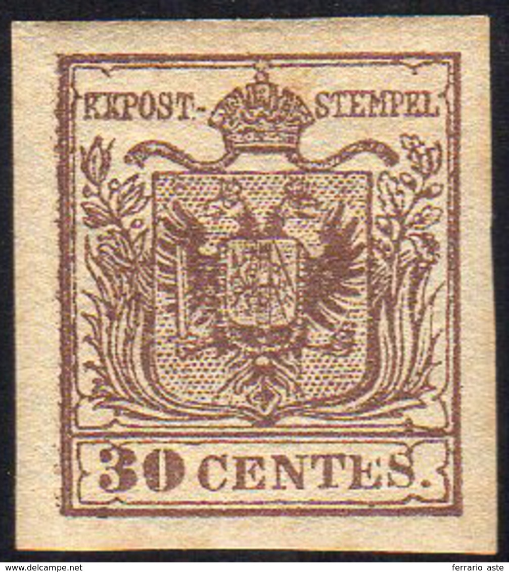 1853 - 30 Cent. Bruno Scuro, II Tipo (8), Con Filigrana, Nuovo, Gomma Originale, Perfetto. Molto Bel... - Lombardije-Venetië