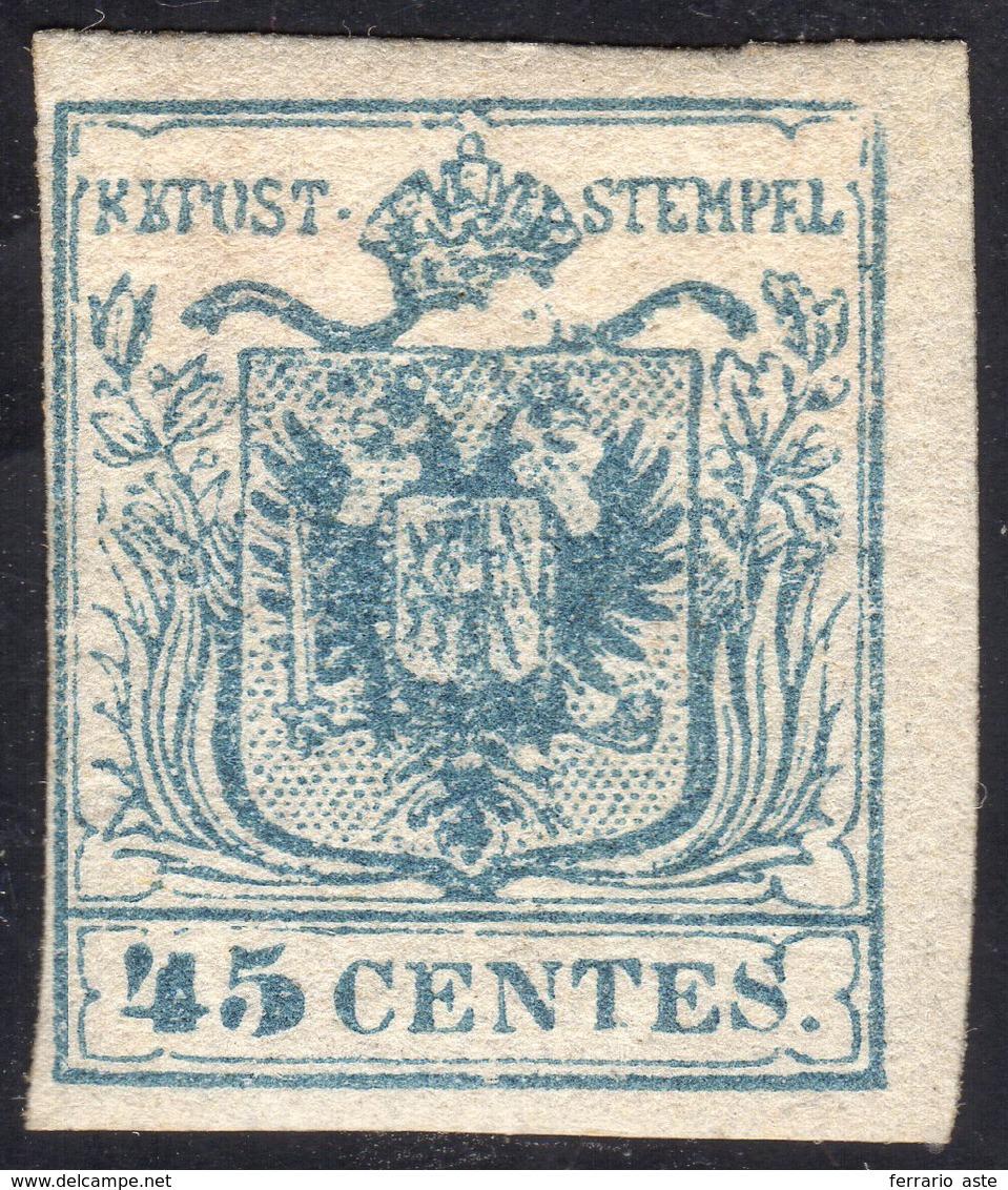 1852 - 45 Cent. Azzurro Ardesia, II Tipo (11), Nuovo, Gomma Originale, Perfetto. Grande Rarità Di Tu... - Lombardije-Venetië