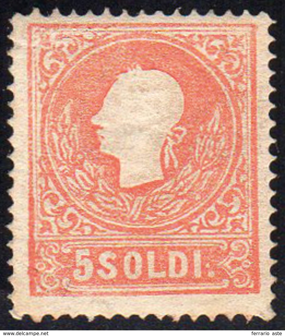 1859 - 5 Soldi Rosso Chiaro, II Tipo (30a), Gomma Integra, Perfetto. Cert. Colla. ... - Lombardije-Venetië