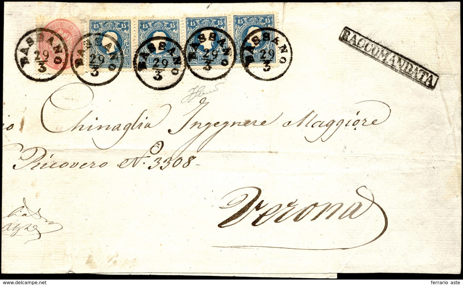 1863 - 15 Soldi Azzurro, II Tipo, Quattro Esemplari E 5 Soldi Rosa (32,38), Un Esemplare Con Lieve P... - Lombardije-Venetië
