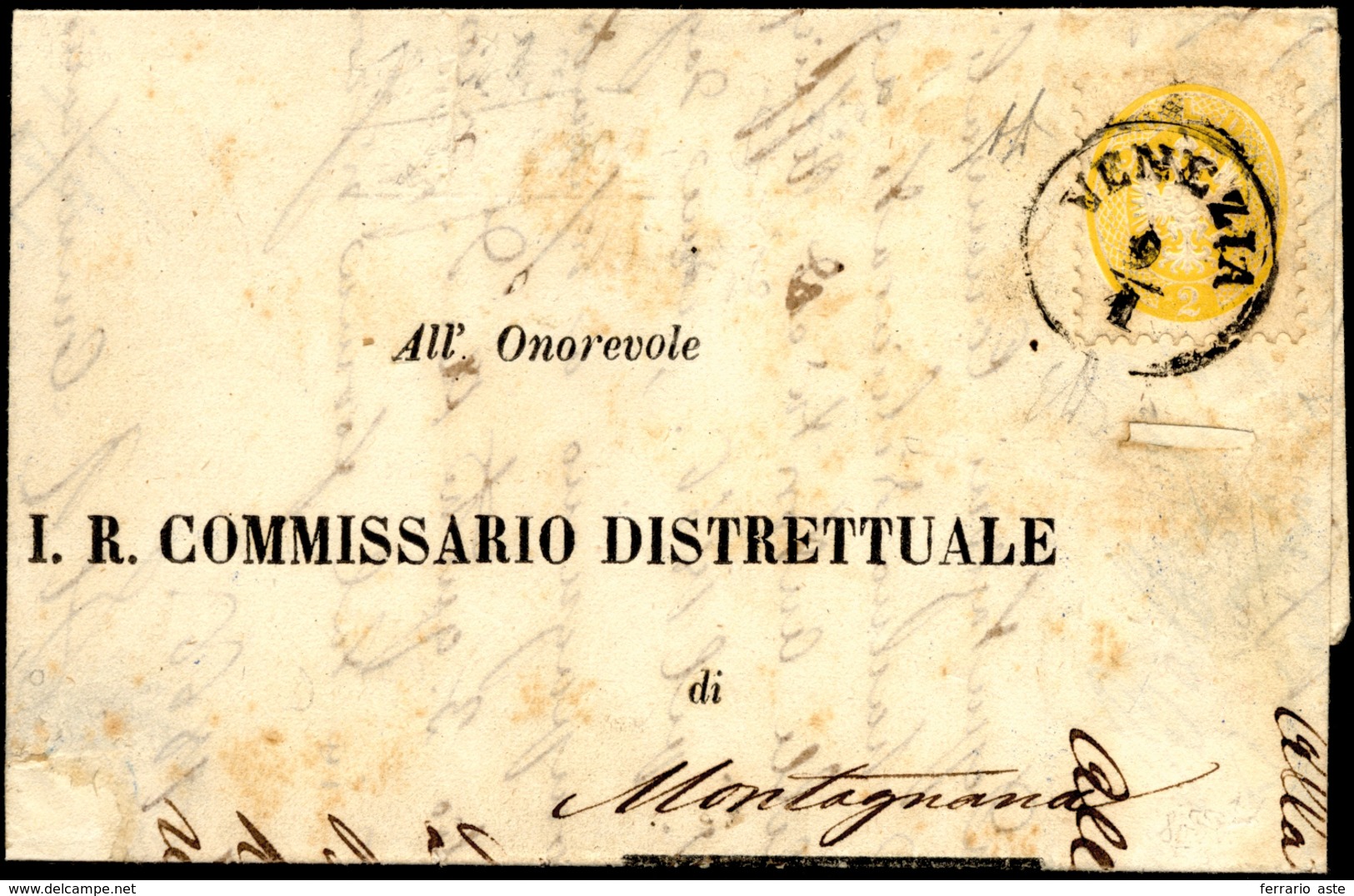 1866 - 2 Soldi Giallo, Dent. 9 1/2 (41), Perfetto, Isolato Su Sovracoperta Di Stampato Da Venezia 9/... - Lombardije-Venetië