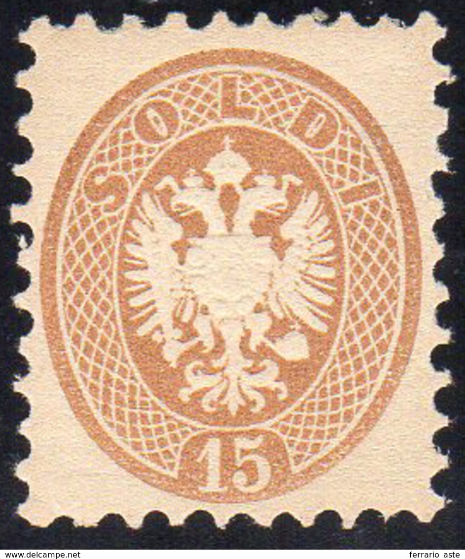 1864 - 15 Soldi Bruno, Dent. 9 1/2 (45), Gomma Integra, Perfetto E Ben Centrato. Bello! ... - Lombardije-Venetië