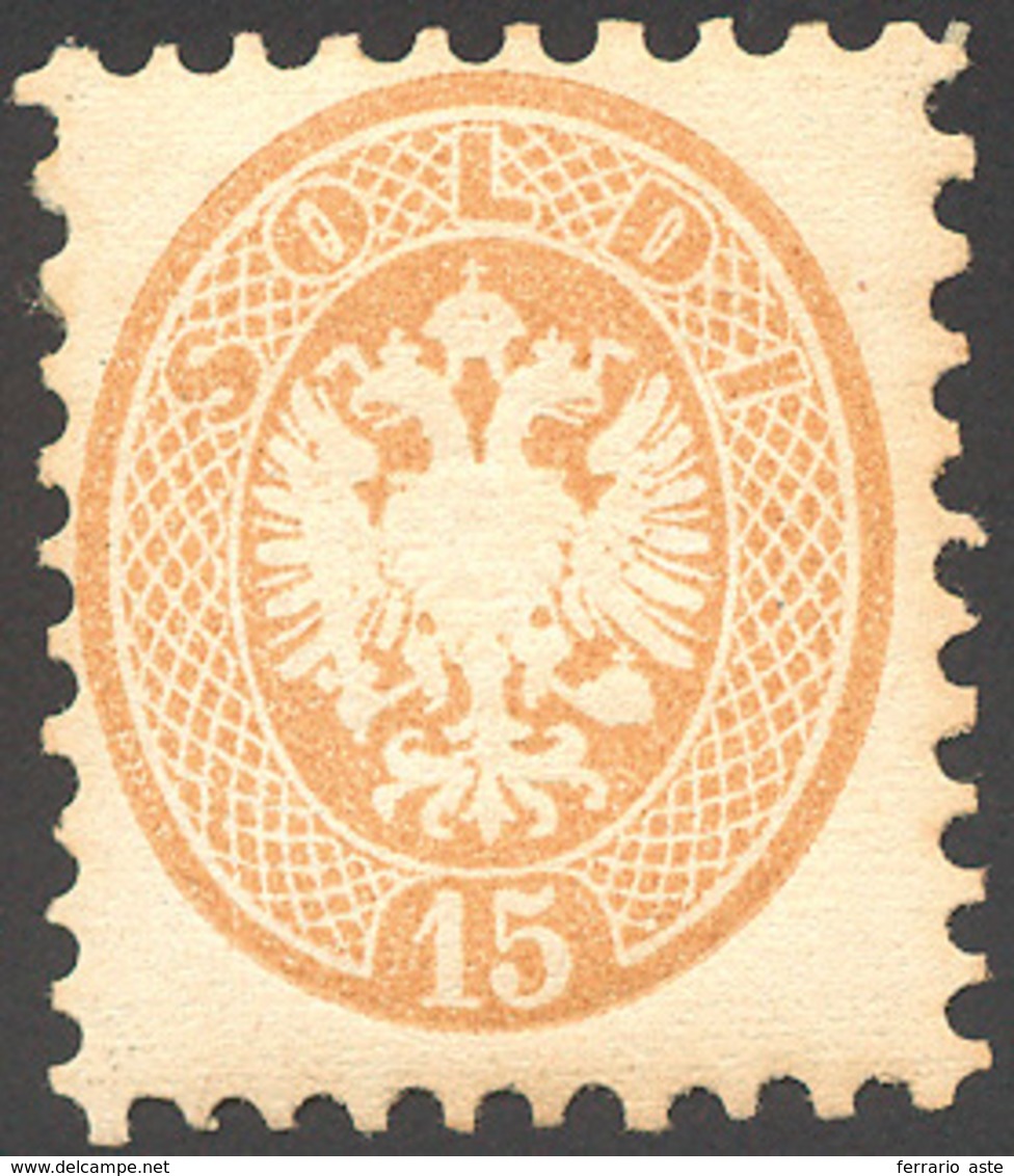 1854 - 15 Soldi Bruno, Dent. 9 1/2 (45), Perfetto, Nuovo, Gomma Originale. Ferrario. ... - Lombardije-Venetië