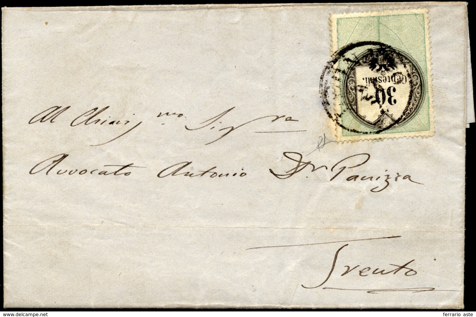 1855 - 30 Cent., Marca Da Bollo Tipografica (4), Perfetta, Su Lettera Da Legnago 20/7/1855 (punti 5)... - Lombardije-Venetië
