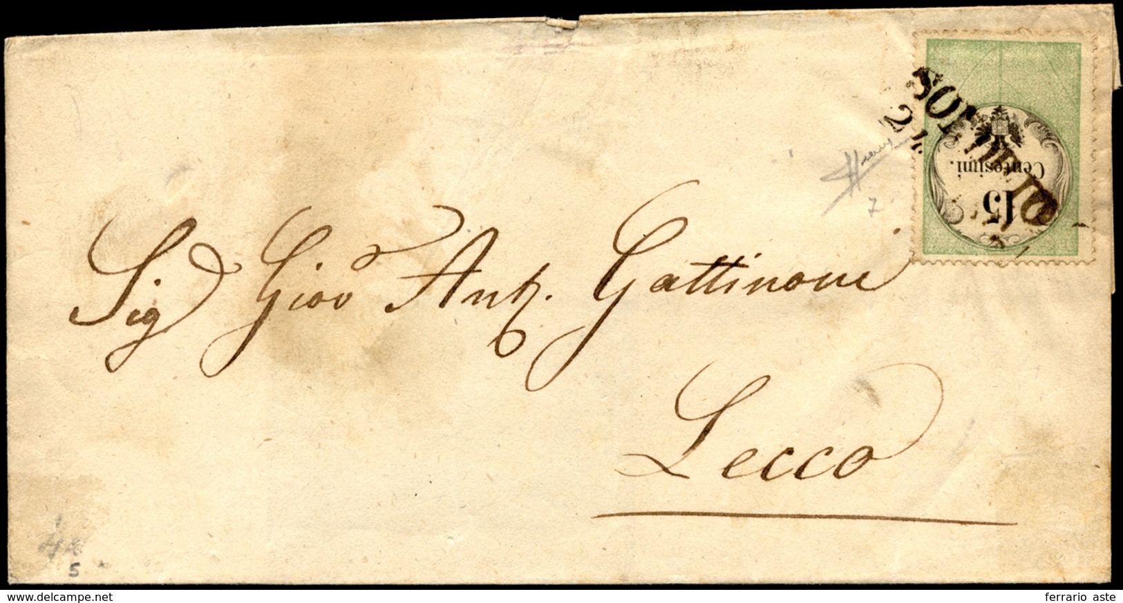 1856 - 15 Cent., Marca Da Bollo Calcografica (7), Perfetta, Su Sovracoperta Di Lettera Da Sondrio 24... - Lombardije-Venetië