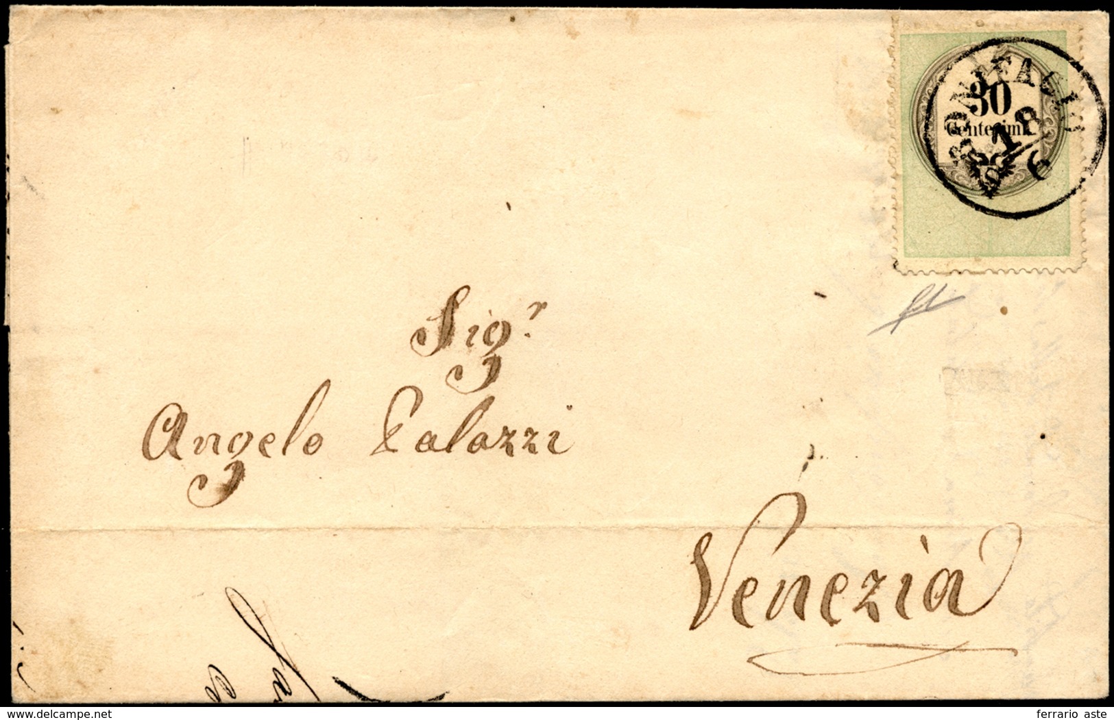 1856 - 30 Cent., Marca Da Bollo Calcografica (8), Perfetta, Su Sovracoperta Di Lettera Da San Bonifa... - Lombardije-Venetië