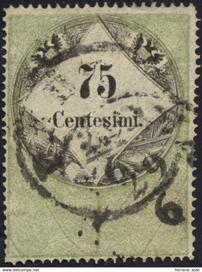 1854 - 75 Cent., Marca Da Bollo Calcografica (10), Perfetta, Usata A Padova 29/6. Molto Rara, Pochi ... - Lombardije-Venetië