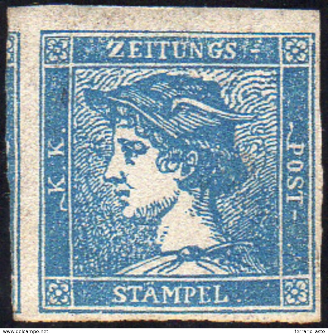 1855 - 3 Cent. Mercurio Azzurro, III Tipo (3), Gomma Originale, Perfetto. ... - Lombardije-Venetië
