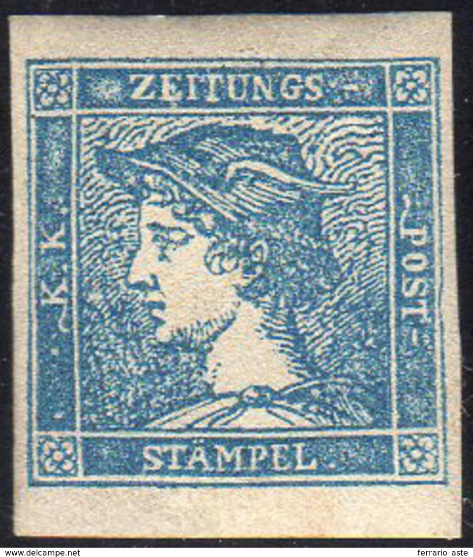 1855 - 3 Cent. Mercurio Azzurro, III Tipo (3), Gomma Originale, Perfetto. Cert. Ferchenbauer. ... - Lombardije-Venetië