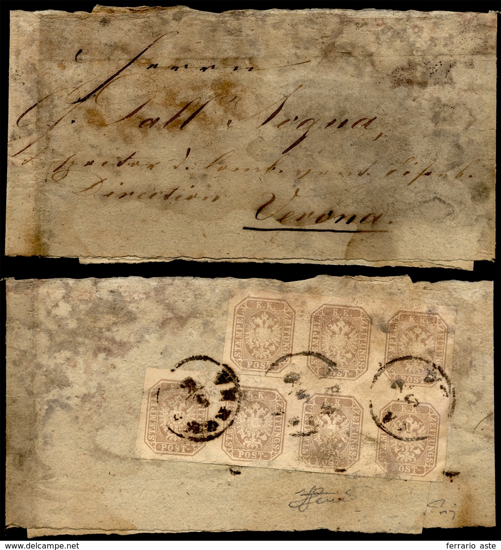 1865 - 1,05 S. Bruno Grigiastro (11), Blocco Di Sette, Tre Esemplari Con Lievi Difetti, Su Fascetta ... - Lombardije-Venetië