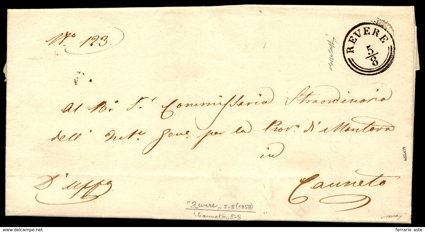 OLTREPO' MANTOVANO 1859 - Lettera In Franchigia Da Revere 5/8/1859 A Canneto. Raro Documento In Peri... - Lombardije-Venetië