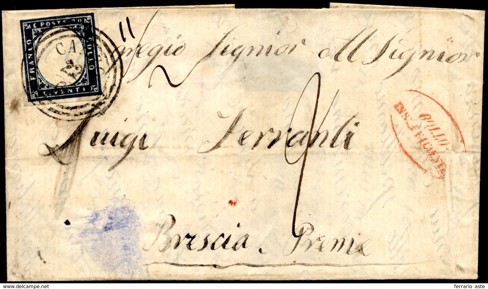 CANZO, C3 Punti 8 - 20 Cent. (Sardegna 15C), Perfetto, Su Sovracoperta Di Lettera Del 22/6/1860 A Br... - Lombardije-Venetië